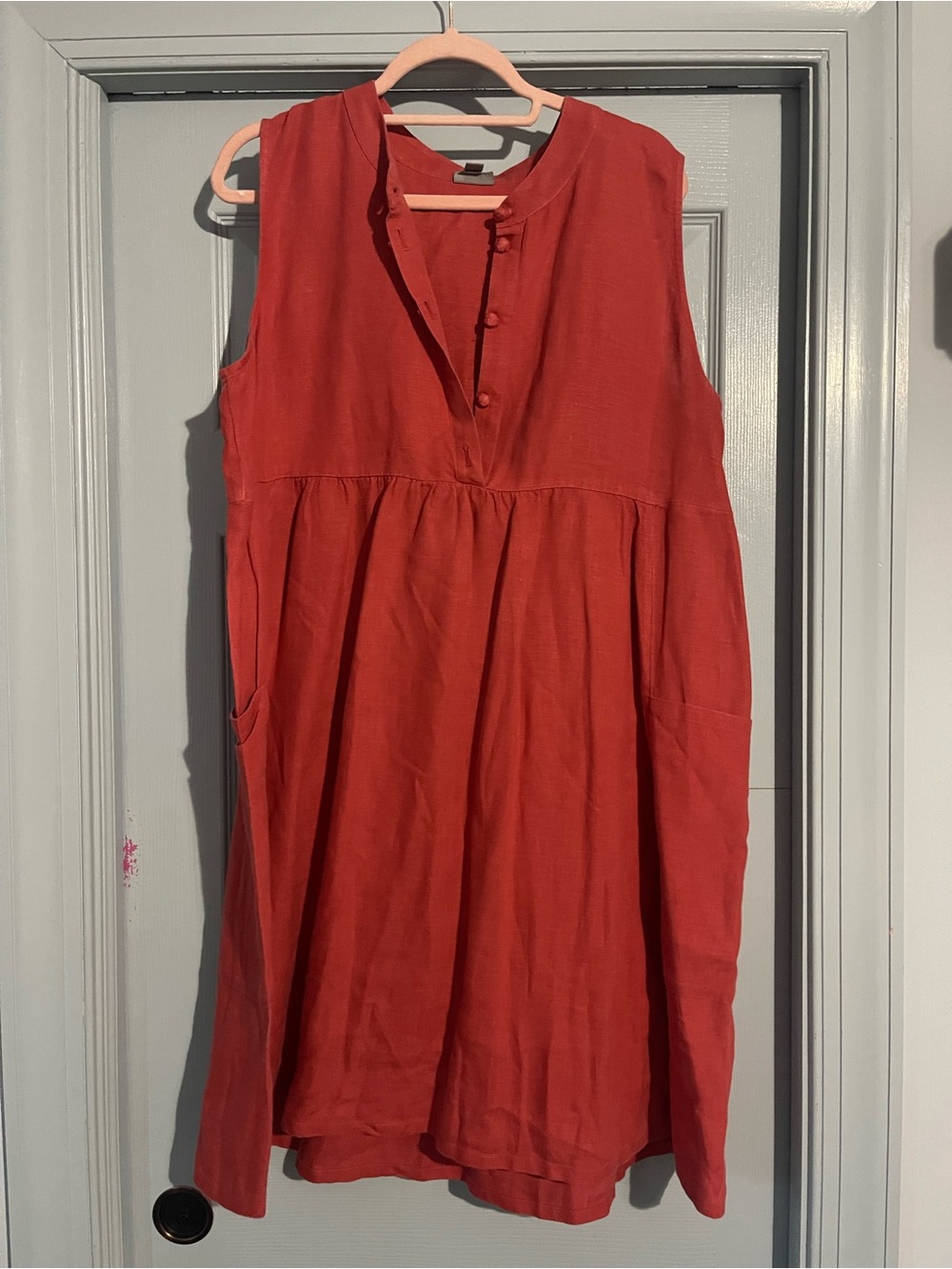 J. Jill linen Sleeveless Rust-Red Tunic Dress with Button Placket